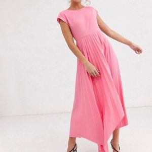 ASOS V Back Midi Dress with Pleated Asymmetrical Skirt